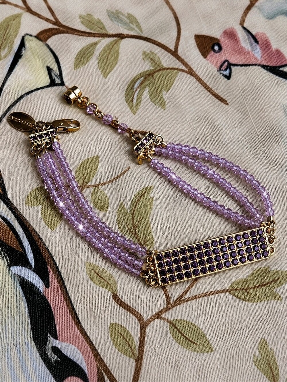 TOMMASSINI Purple Amethyst Bicone Beaded Gold Tone Bracelet Excellent Condition